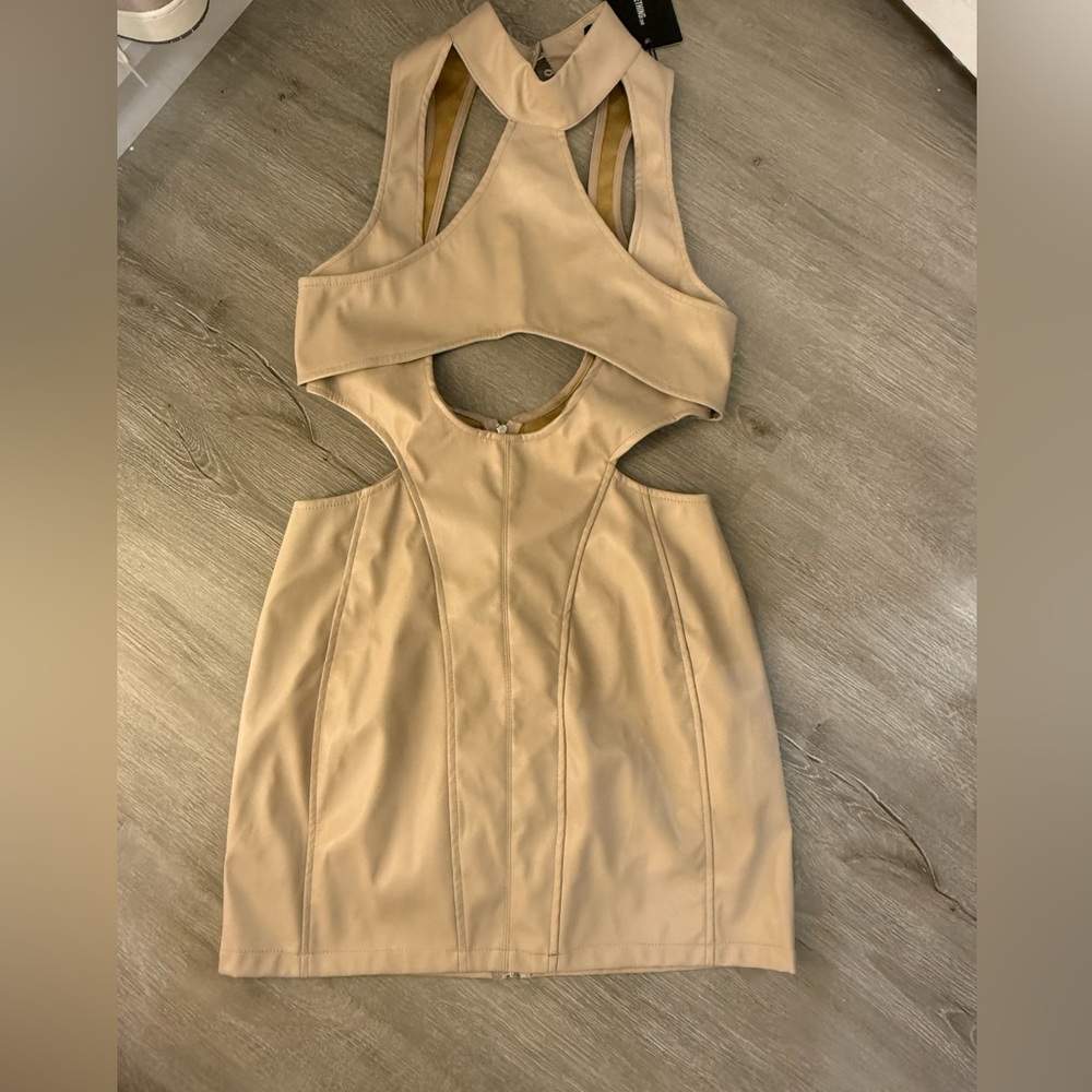 PrettyLittleThing Tan Backless Dress